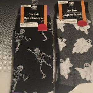 Chaps Black  Gray Whimsigoth Socks with Halloween Skeleton and Ghost Patterns